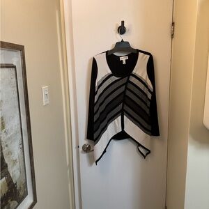 Joseph Ribkoff Black and White Stripe V-Neck Women's Sweater